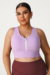 Plus Size Women's Color-Block Front Zipper Sports Bra