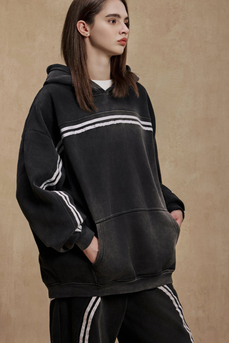 Rustic-style hooded sweatshirt