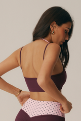 Women's Polka Dot Contrast Layered-Look Halter Yoga Bra