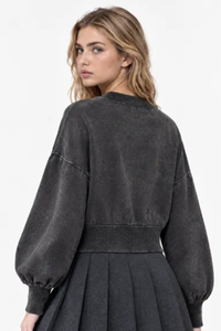 Women's Fall 100% Cotton Rib Hem Balloon Sleeves Sweatshirt