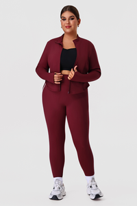 Plus Size Women's Yoga Two-Piece Set: Jacket & Side Color-Block Leggings