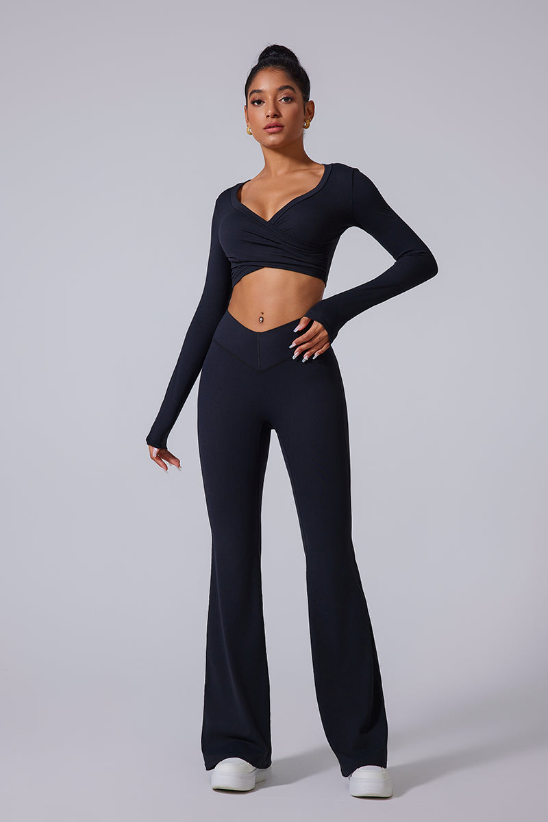 Women'S Brushed Tight Yoga Suit Set With Long Sleeves + Long Pants