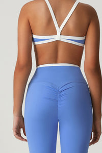 Trimmed crossover back bra & high waist sports leggings 2-piece set