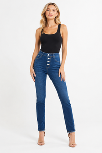 Women's High Waist Stretch Button Fly Skinny Jeans