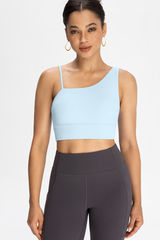 Bra with built-in chest padding and slanted shoulders