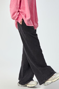 Unisex Fall 100% Cotton Vintage Wax Washed Wide Leg Pants