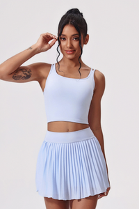 Women's Athletic Lace-Up Tank Top Pleated Skirt Tennis Sets