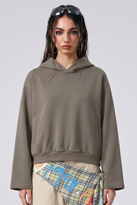 Women's Fall Cropped Kangaroo Pocket Drop-Shoulder Hoodie