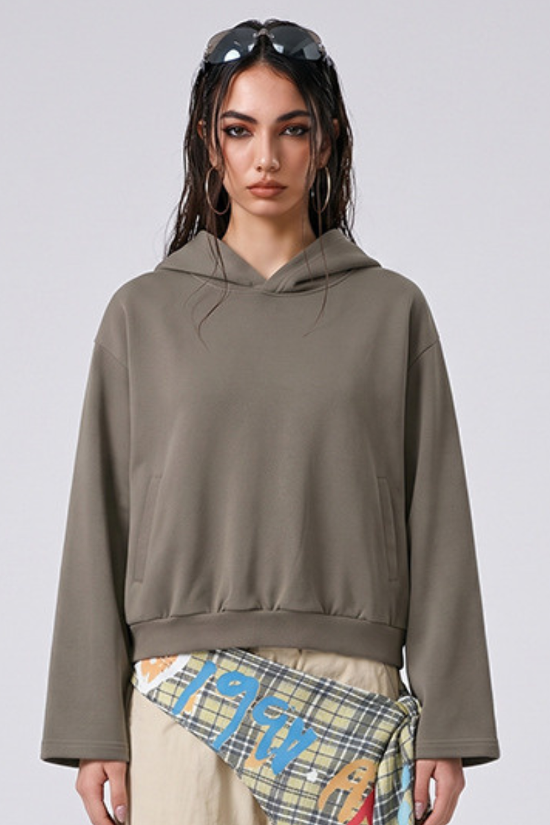 Women's Fall Cropped Kangaroo Pocket Drop-Shoulder Hoodie