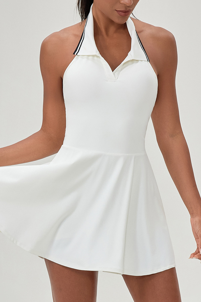 Women's Color-Block Polo-Collar Cut-Out Back Tennis Dress