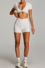Women's Set:Twist-Front Tank Top & Criss-cross Waist Shorts
