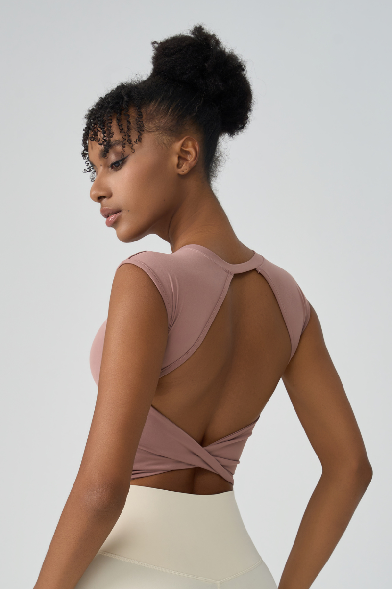 Women's Crew Neck Pleated-Back Open Sports Tank Top