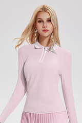 Women's Color-Block Polo Long-Sleeve Top