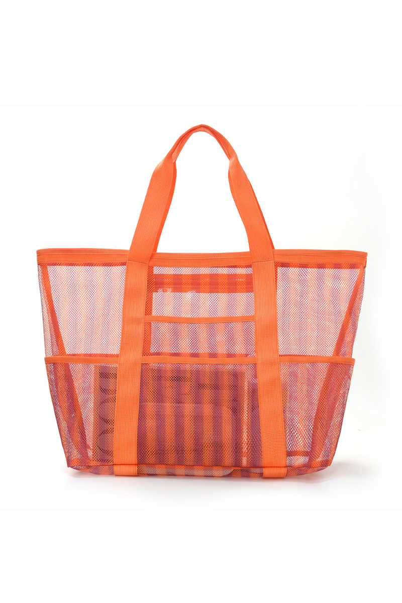 Women Summer Mesh Colorful Striped Large-Capacity Beach Bag