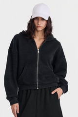 Women's Fall Vintage Washed Waffle Full Zip Up Hooded Jacket
