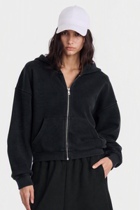 Women's Fall Vintage Washed Waffle Full Zip Up Hooded Jacket
