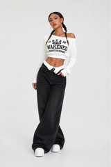 Women's Streetwear Double-Waistband Loose Wide-leg Jeans