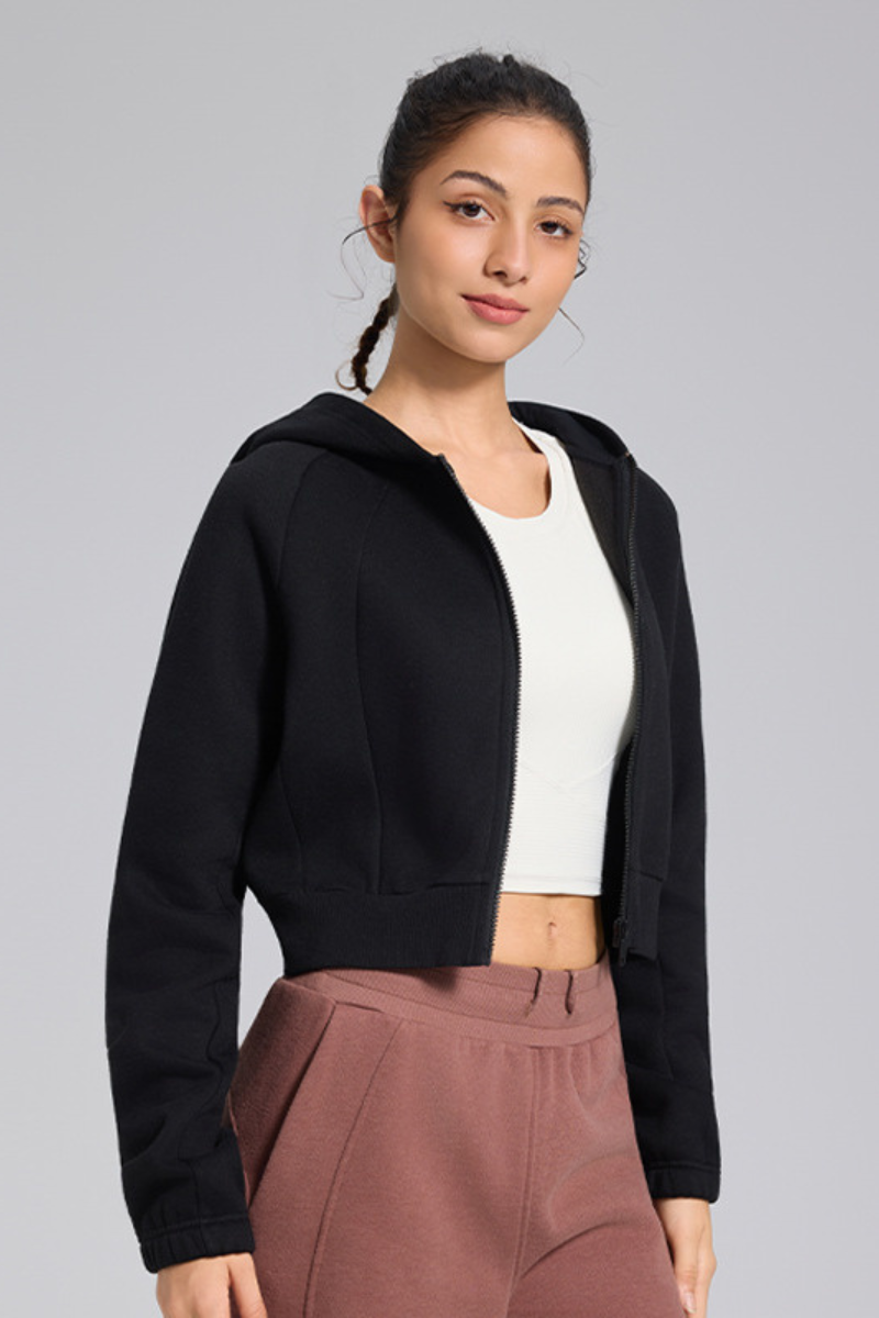 Short sports jacket with women's zipper and velvet yoga suit, casual hooded top