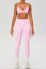 Women's Set:Cross Back Triangle Cup Bra & High-waist Leggings
