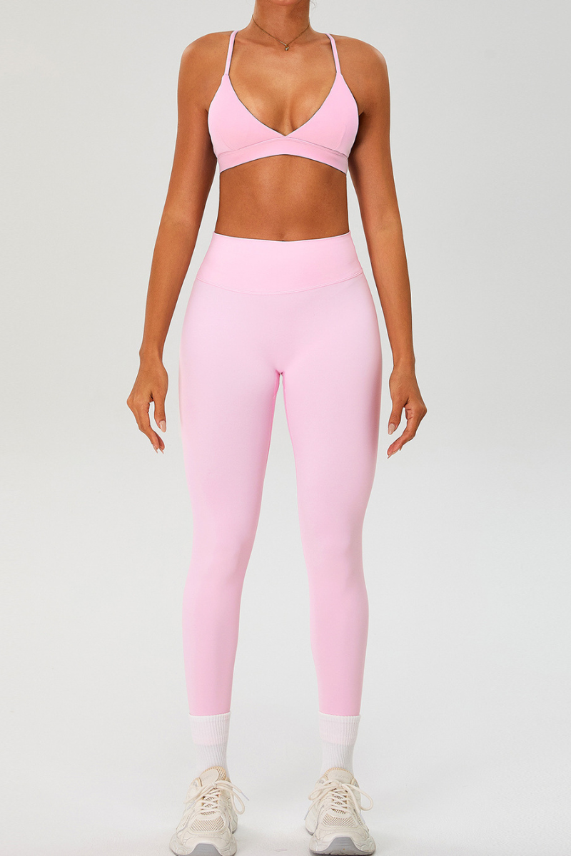 Women's Set:Cross Back Triangle Cup Bra & High-waist Leggings