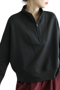 Women's Fall Loose Cropped Drop Shoulder 1/4 Zip Sweatshirt