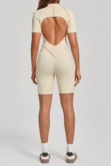 Women's Half-Zip Contour Seam Open Back Jumpsuits