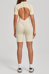 Women's Half-Zip Contour Seam Open Back Jumpsuits