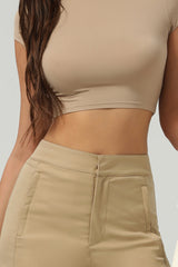 Women Slim Cropped Soft-Feel Yoga T-Shirt