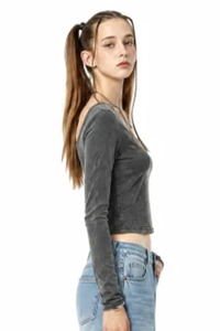Women's Fall Snowflake U-Neck Slim Fit Long Sleeve Top