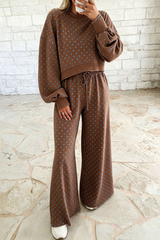 Women's Fall Set:Polka Dot Cropped Sweatshirt And Pants