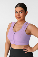 Plus Size Women's Front Zipper Faux Two-Piece Sports Bra