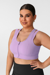 Plus Size Women's Front Zipper Faux Two-Piece Sports Bra