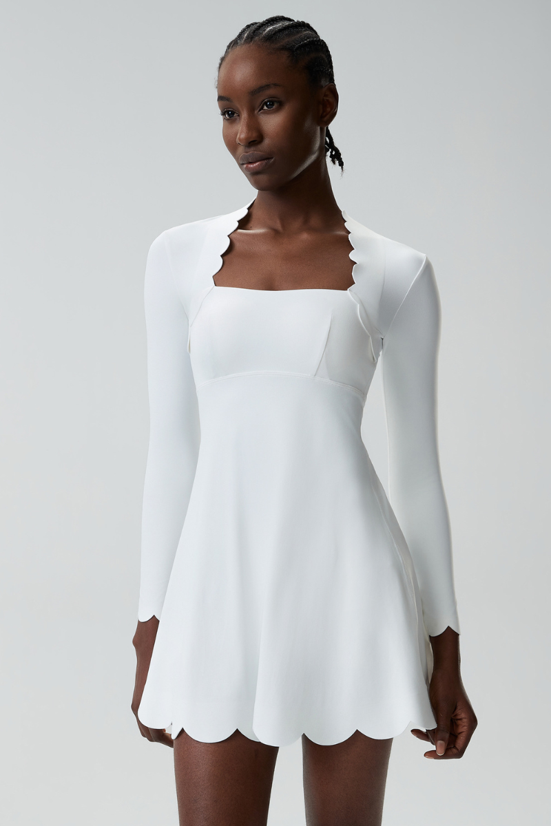 Women's Long Sleeve Wave-Detail Yoga Dress