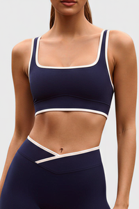 Women's U-neck Wide Strap Color-Block Sports Bra