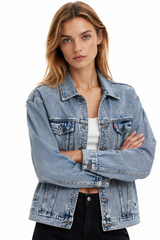 Women's Fall Light Wash Drop Shoulder Denim Jacket