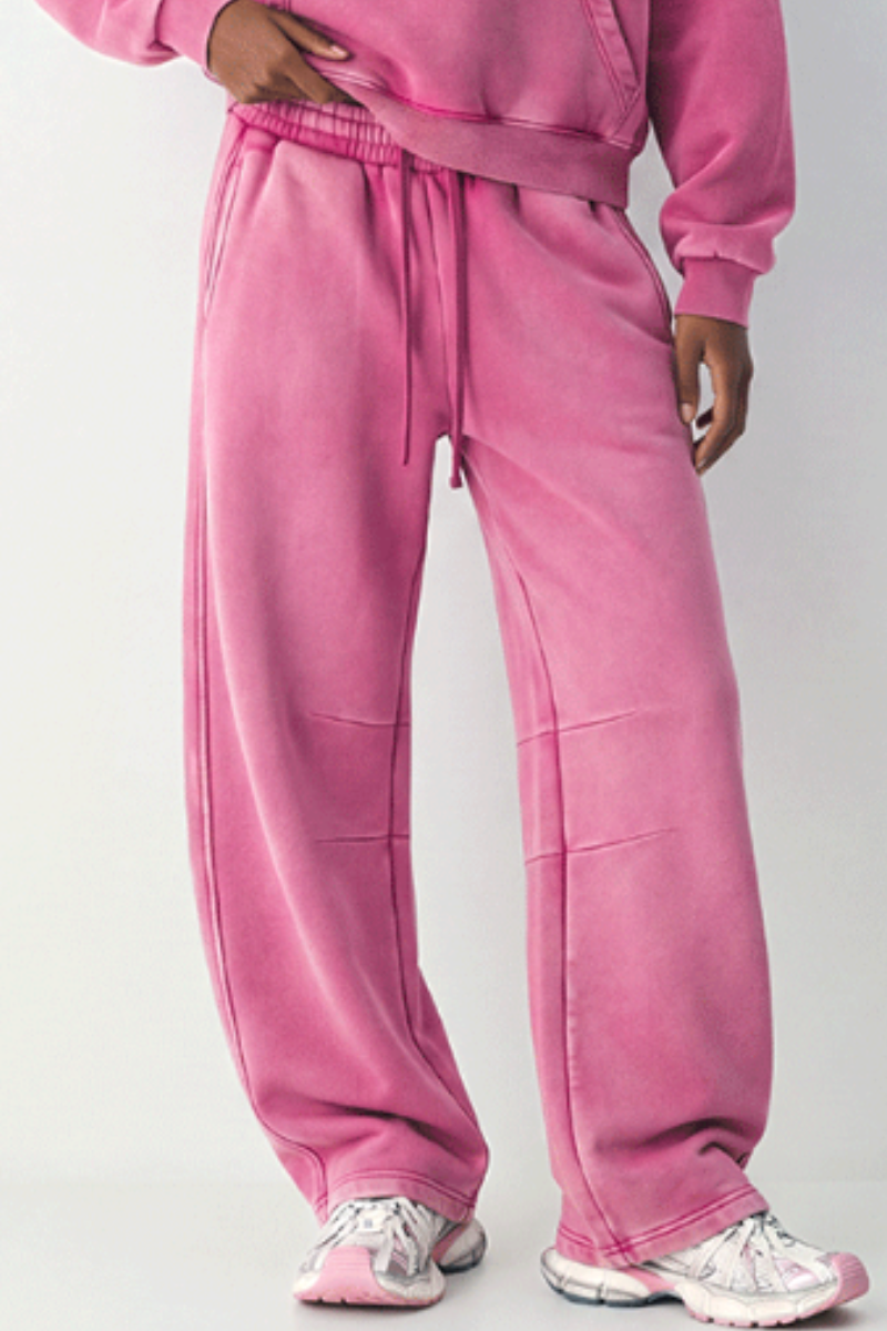Unisex Fall Fleece Elastic Waist Curved Wide Leg Sweatpants