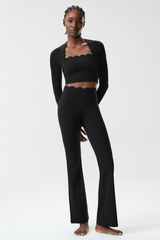 Women's Petal Long Sleeve Top And Flare Pants Two-Piece Set