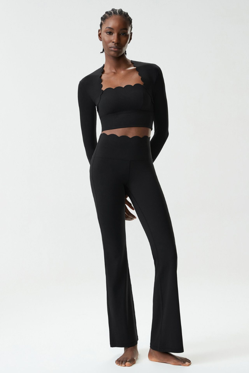 Women's Petal Long Sleeve Top And Flare Pants Two-Piece Set