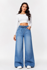 Women's Fall Drawstring Elastic Waist Wide Leg Jeans