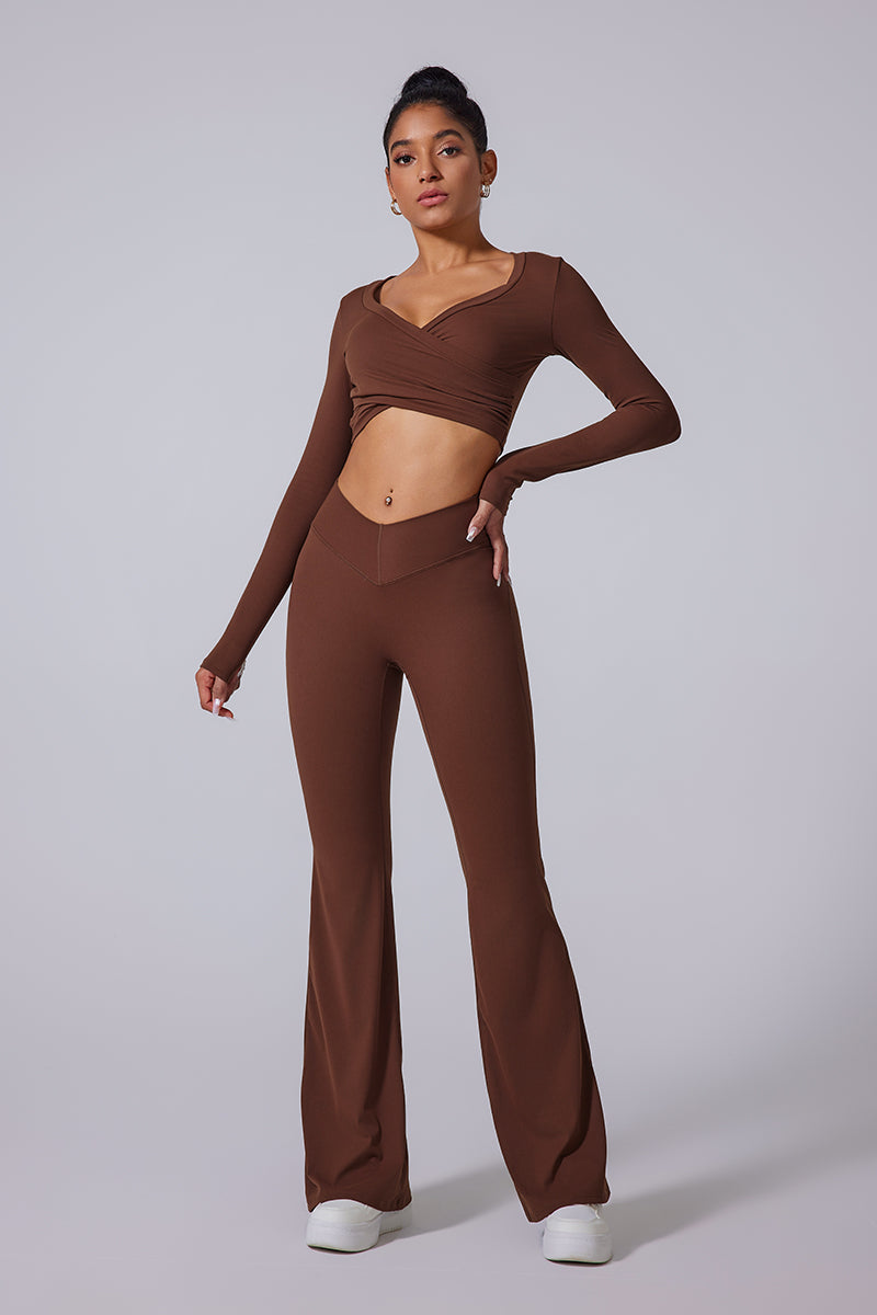 Women'S Brushed Tight Yoga Suit Set With Long Sleeves + Long Pants