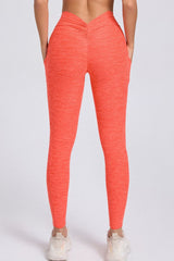 Women Pleated Skinny Hip V Waist Side Pockets No Embarrassment Line Fitness Exercise Yoga Pants