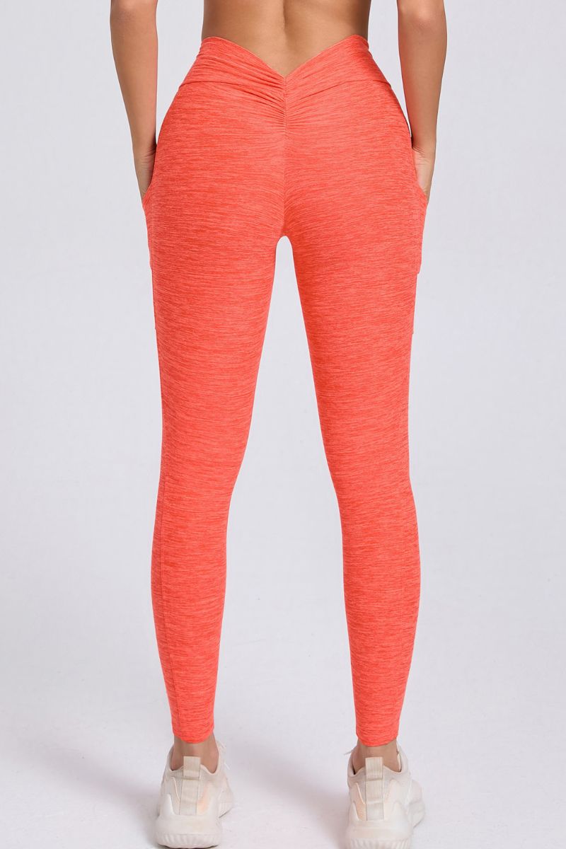 Women Pleated Skinny Hip V Waist Side Pockets No Embarrassment Line Fitness Exercise Yoga Pants