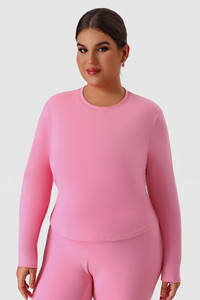 Plus Size Women's Crew Neck Fitted Long Sleeve T-shirt