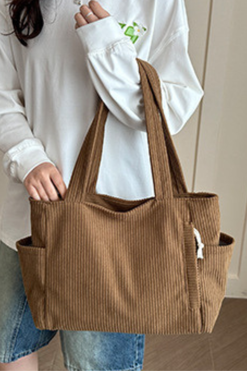 Women's Streetwear Corduroy Large-Capacity Tote Bag