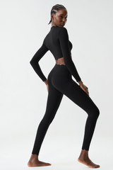 Women's Petal Long Sleeve Crop Top And Leggings Two-Piece Set