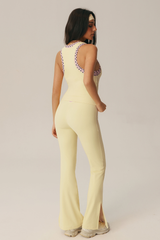 Women's Polka Dot TankTop & V-Waist Split Hem Flare Yoga Pants Set