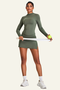 Women's Athletic Set:Stand Collar Long Sleeve T-shirt&Skirt
