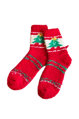 Women's Christmas Printed Fuzzy Plush Mid‑Calf Socks