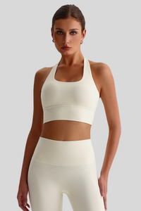 Women Cross Back Naked Feel Sports Bra: Removable Padded Yoga Top + Crisscross Back Design