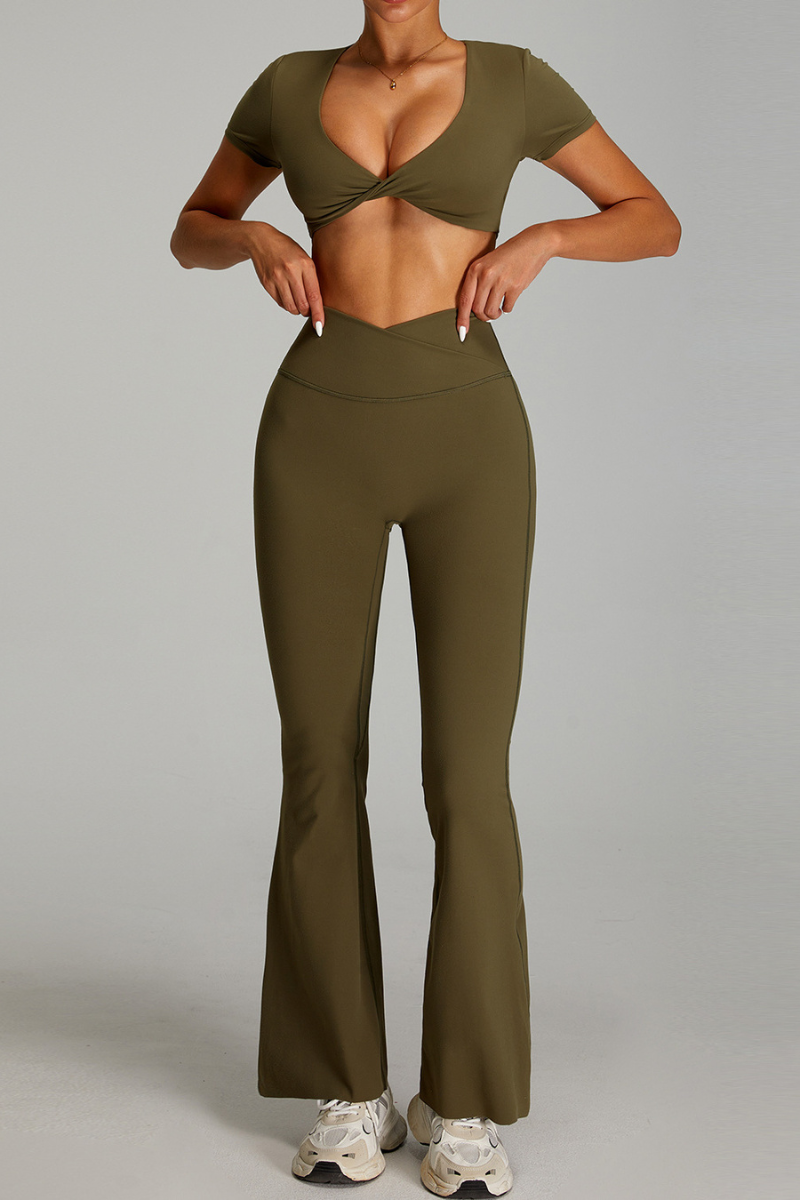 Women's Set:Twist-Front Tank Top And High Waist Flare Pants